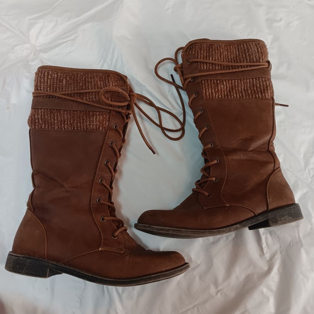 Shoe Dazzle Alexis Chestnut Lace-Up Boots Womens 7.5 Preowned